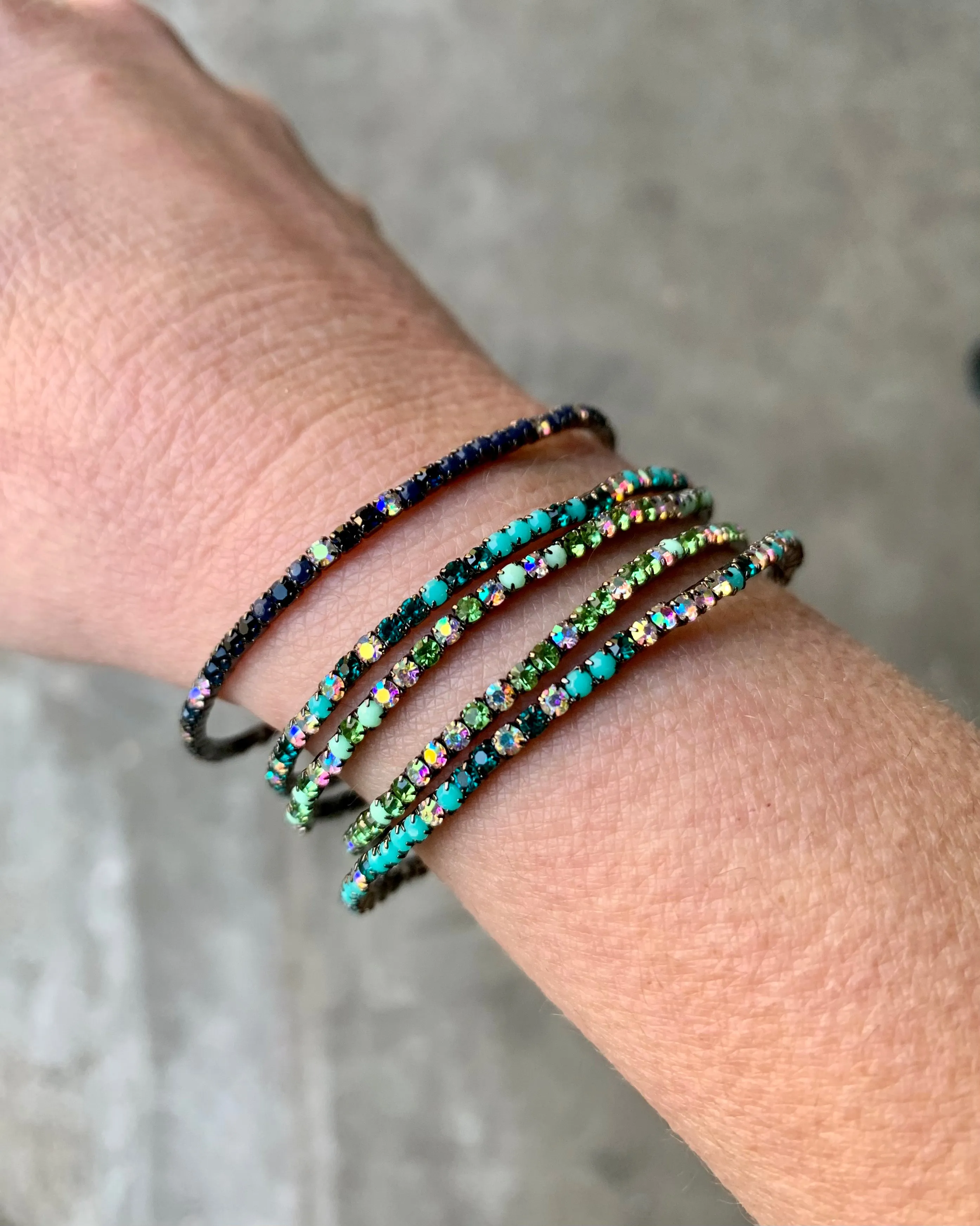 Stack of Dainty Colorful Rhinestone Bracelets