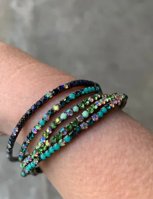 Stack of Dainty Colorful Rhinestone Bracelets