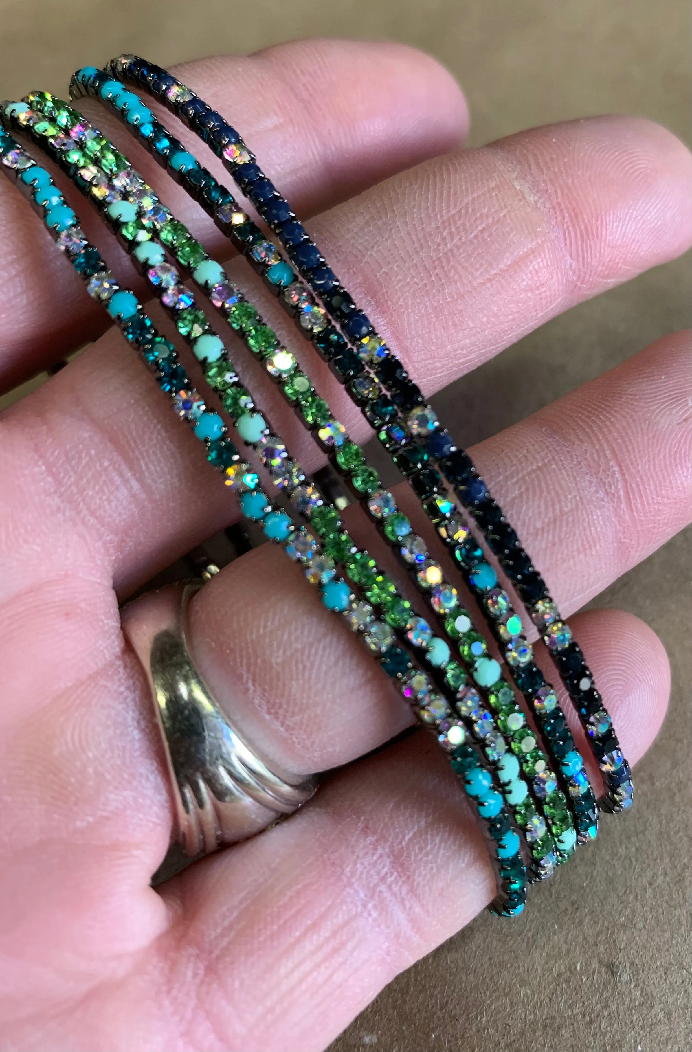 Stack of Dainty Colorful Rhinestone Bracelets