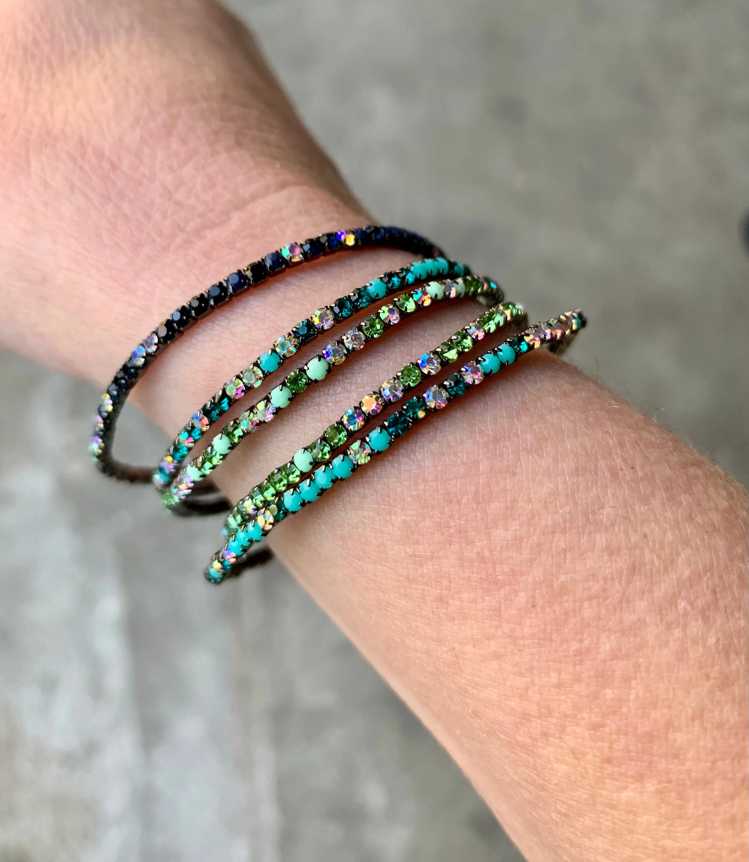 Stack of Dainty Colorful Rhinestone Bracelets