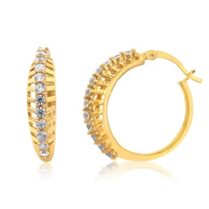 Sterling Silver Gold Plated Cubic Zirconia Hoop Earrings