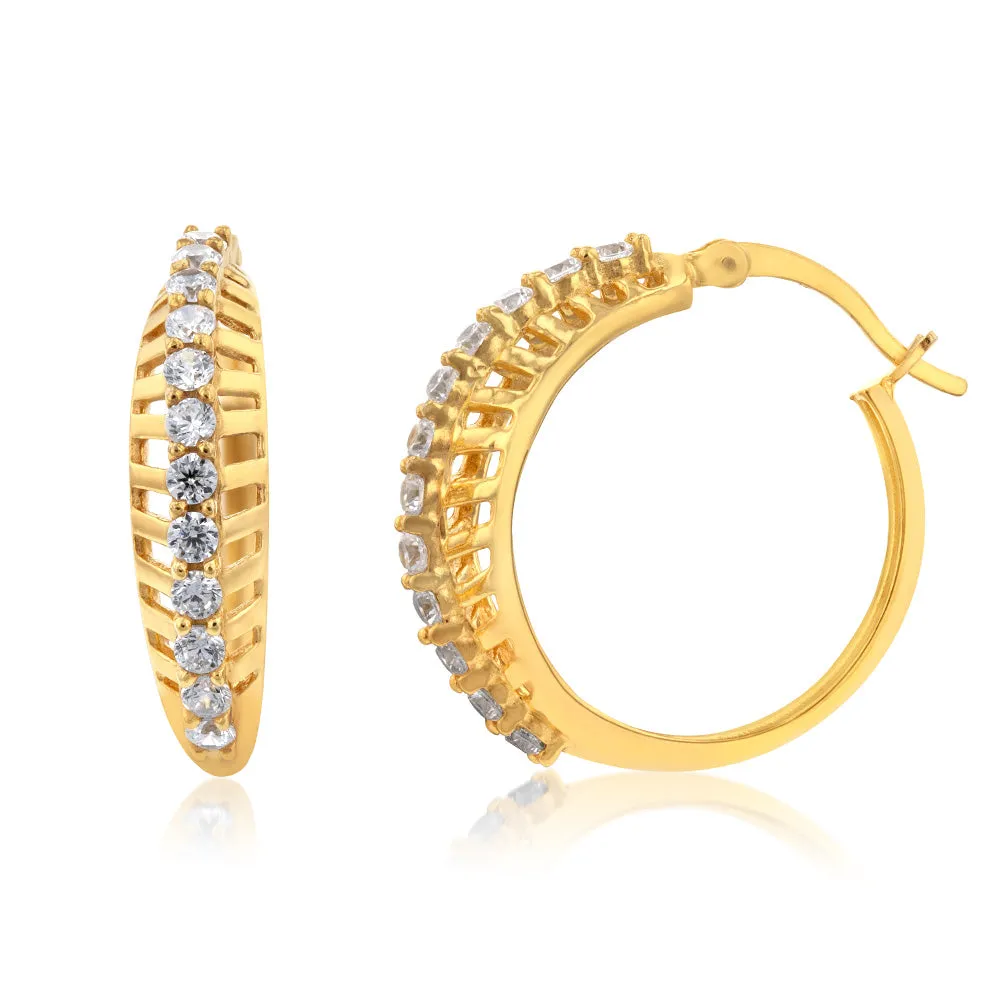 Sterling Silver Gold Plated Cubic Zirconia Hoop Earrings