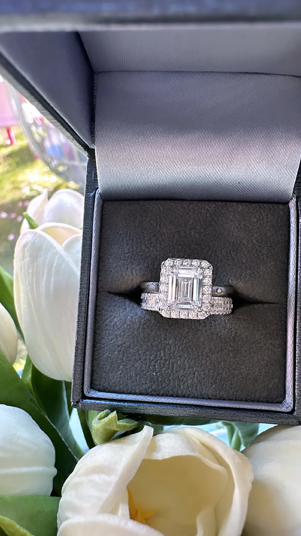 Sterling Silver Princess Emerald Cut Ring Set