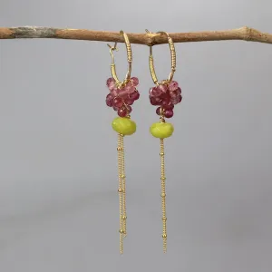 Strawberry Rose Quartz Cluster Hoop Earrings