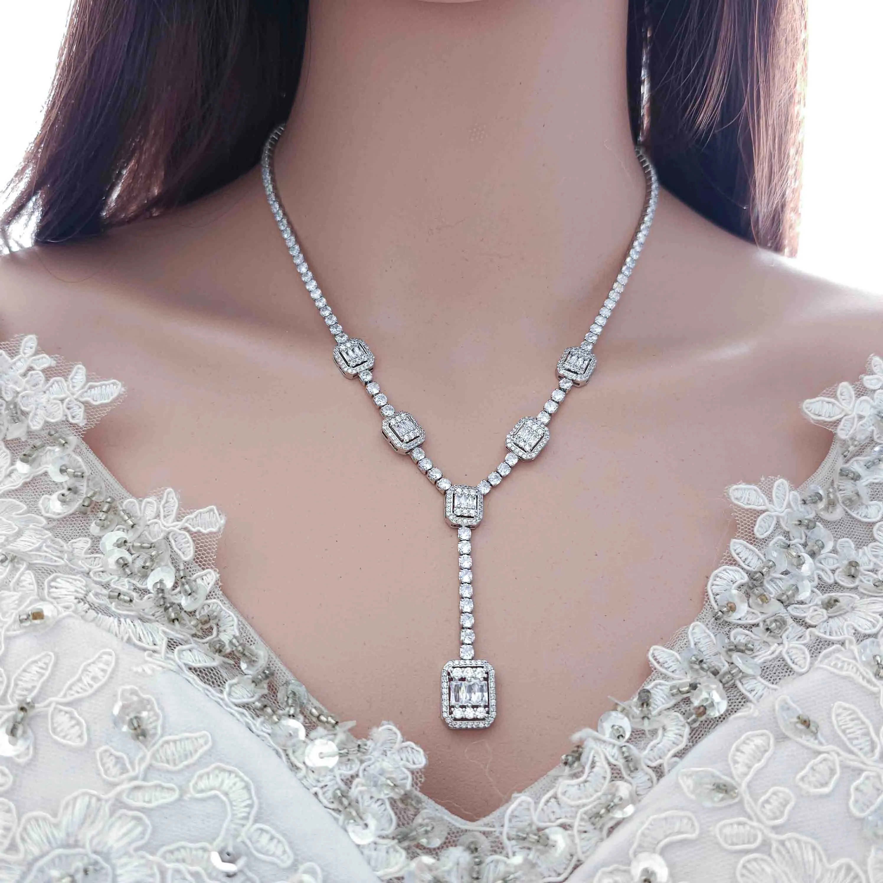 “T” Drop Necklace for Wedding and Formal-Edith