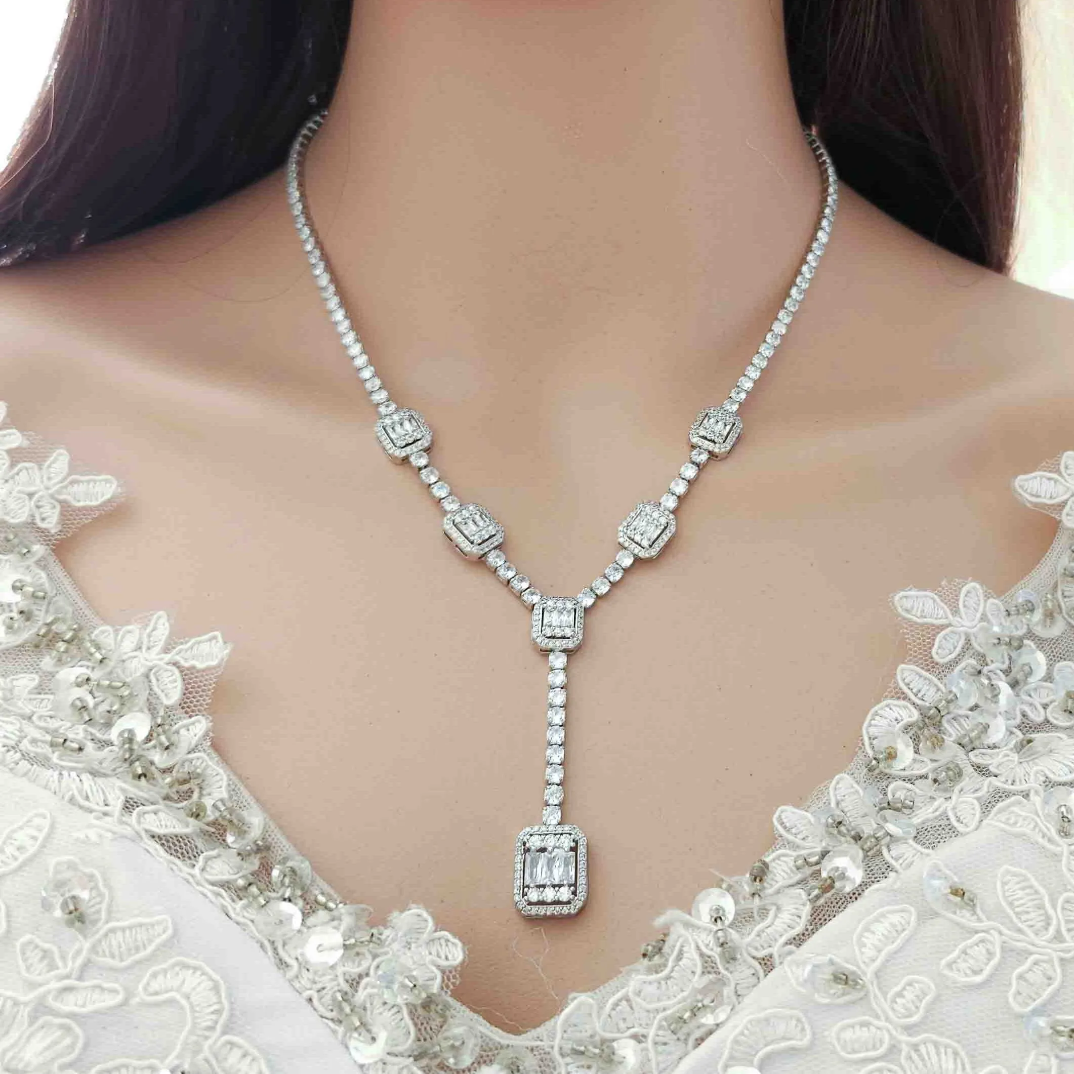 “T” Drop Necklace for Wedding and Formal-Edith