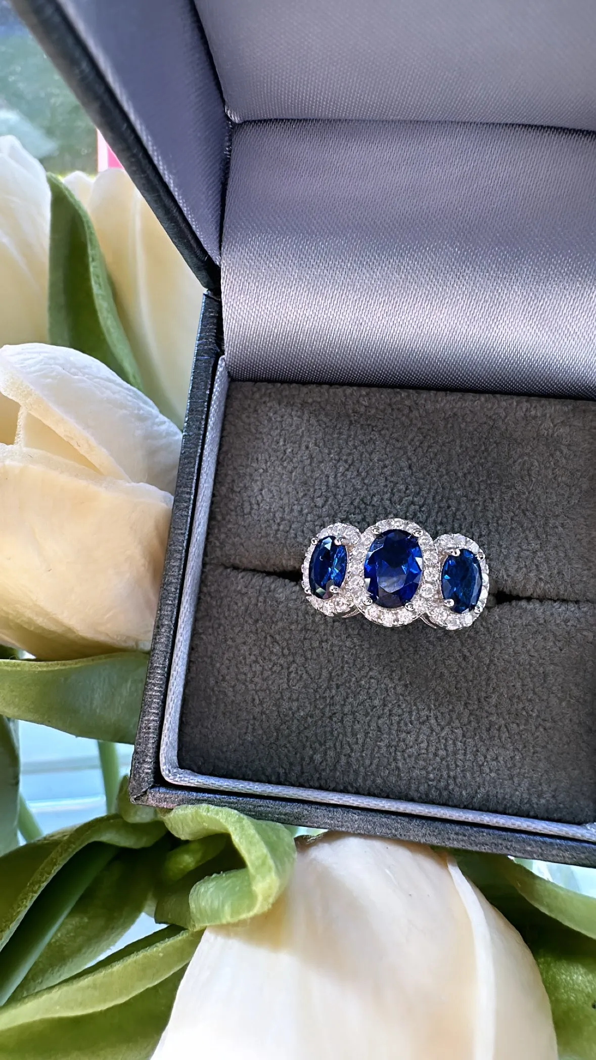 Three Sapphire  Sterling Silver  Ring