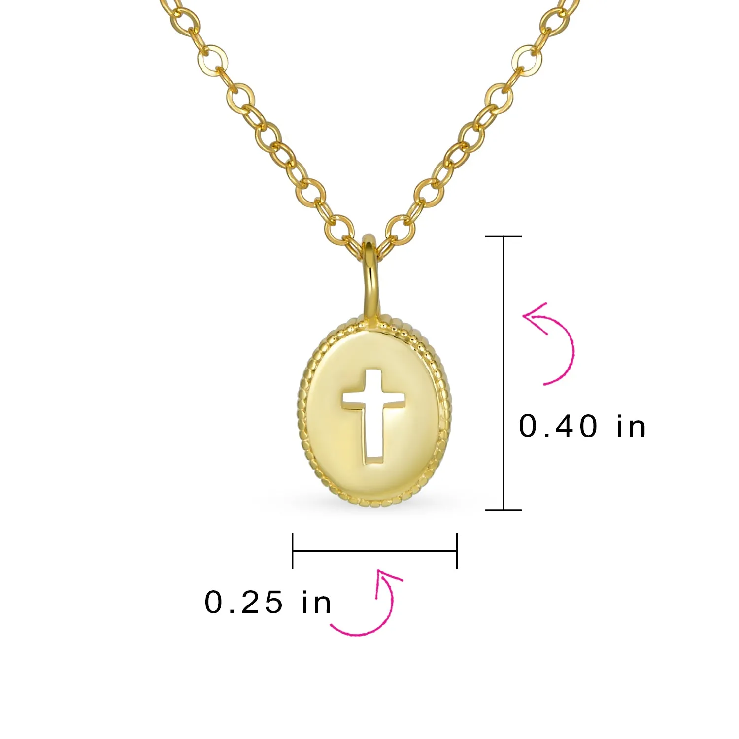 Tiny Petite Religious Cross Pendant Necklace 14K Gold Plated Sterling Silver Chain