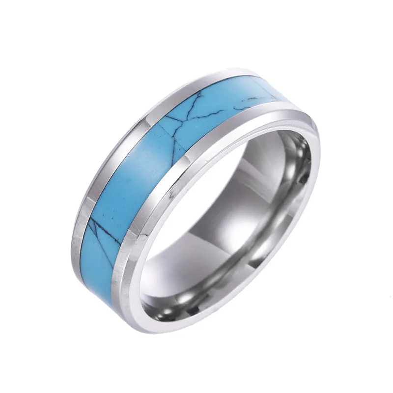 Titanium Steel Men's Ring with Turquoise and Australian Gemstones - Customizable Wholesale Collection