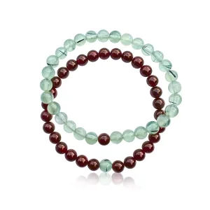 TWOgether Bracelet Pair: Garnet and Prehnite