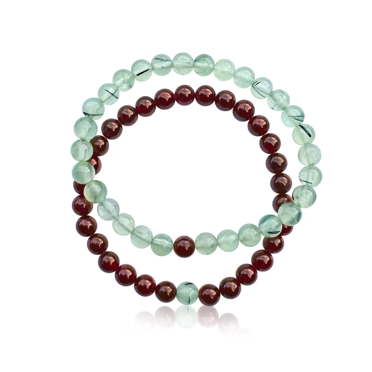 TWOgether Bracelet Pair: Garnet and Prehnite