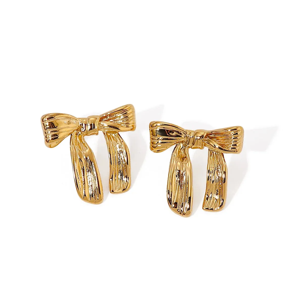 VAIGE Stainless Steel Golden Bow Stud Earrings - Waterproof, Anti-Allergic, Shiny Trendy Jewelry Gift