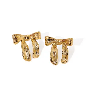 VAIGE Stainless Steel Golden Bow Stud Earrings - Waterproof, Anti-Allergic, Shiny Trendy Jewelry Gift