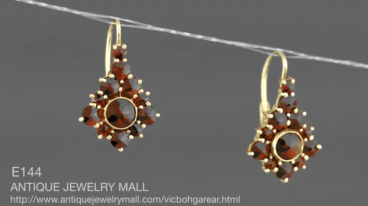 Victorian Bohemian Garnet Earrings in 14 Karat Yellow Gold and Sterling Silver Vermeil