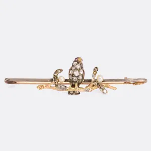 Victorian Diamond Robin & Mistletoe Bar Brooch