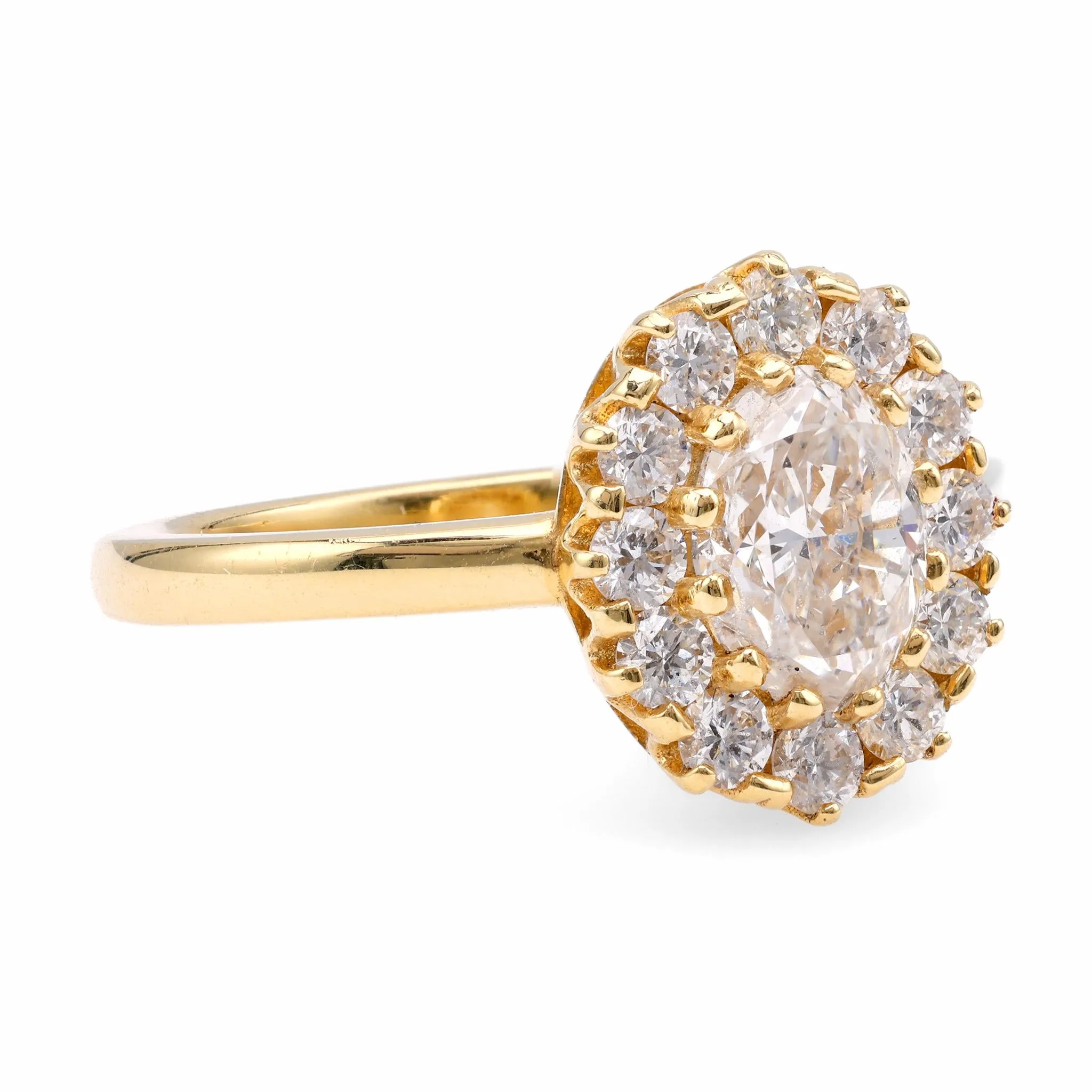 Vintage Inspired Diamond 18K Yellow Gold Cluster Ring