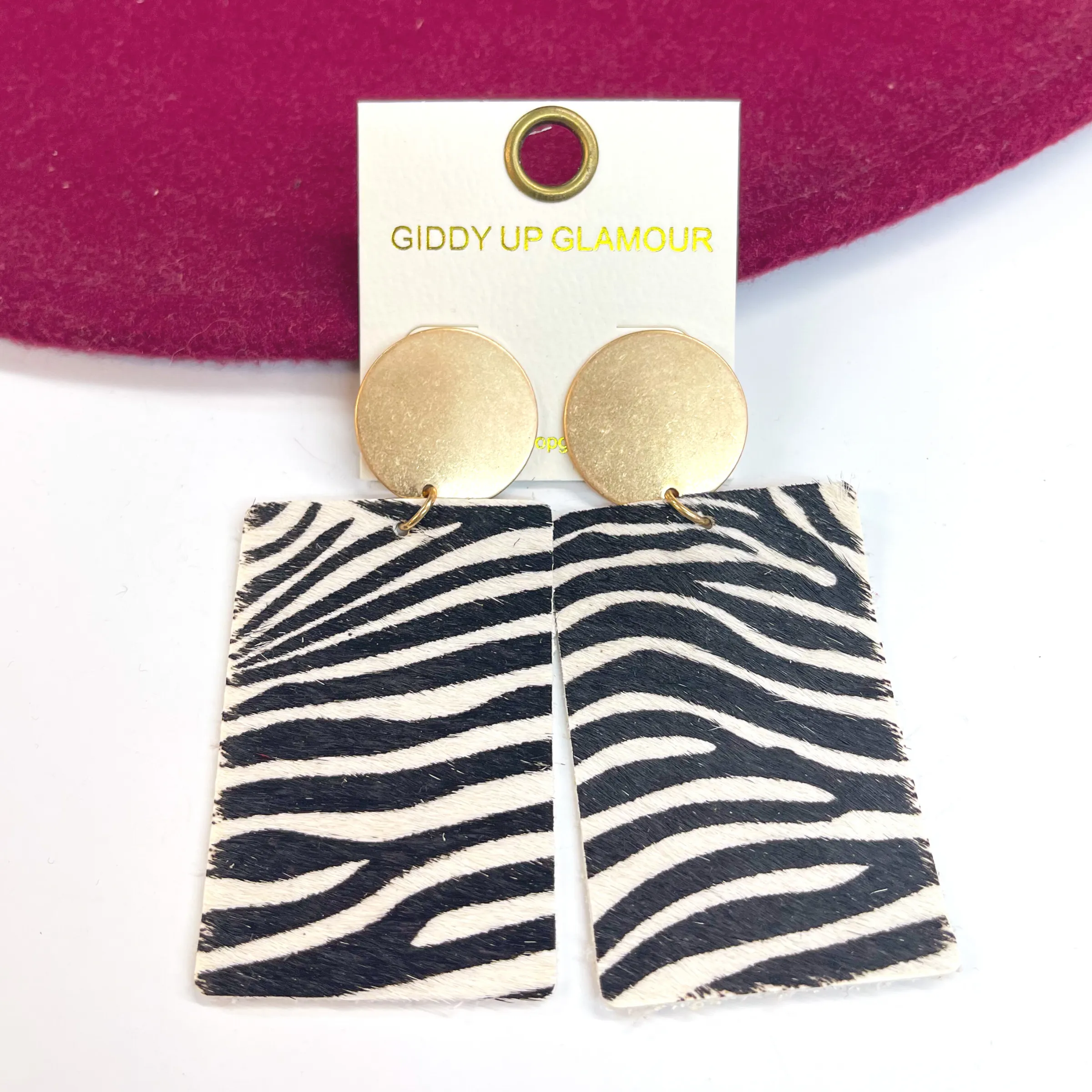 Where the Wild Things Are Zebra Print Rectangle Drop Earrings in White Print