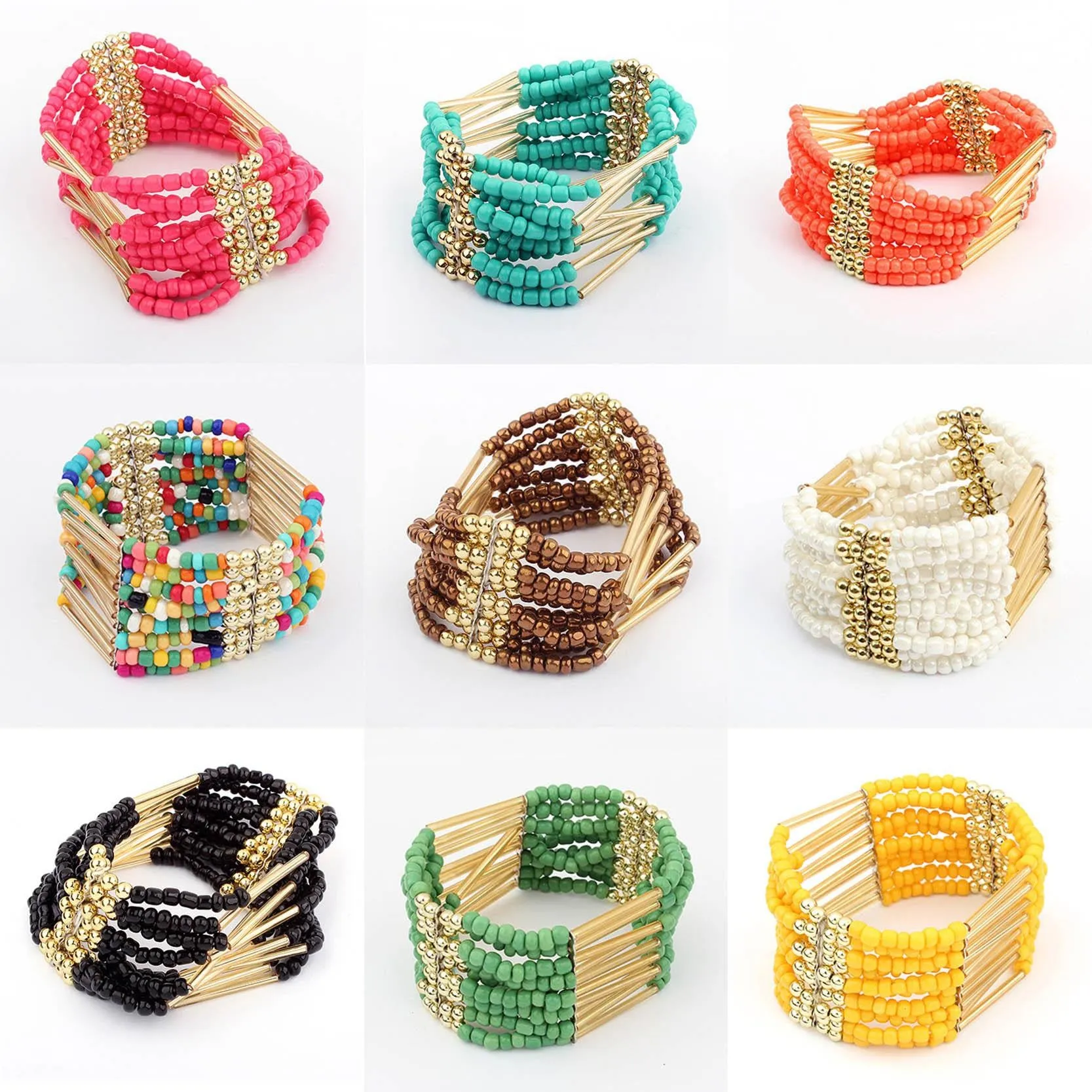 Woman Jewelry Fashion Bohemia Style Multilayer Metal bracelet Colorful Beads Tassel bracelets & bangles