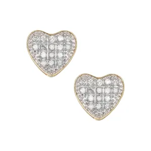 Women's Micro-Pavé Heart Diamond Stud Earrings 0.29ct 10K Yellow Gold