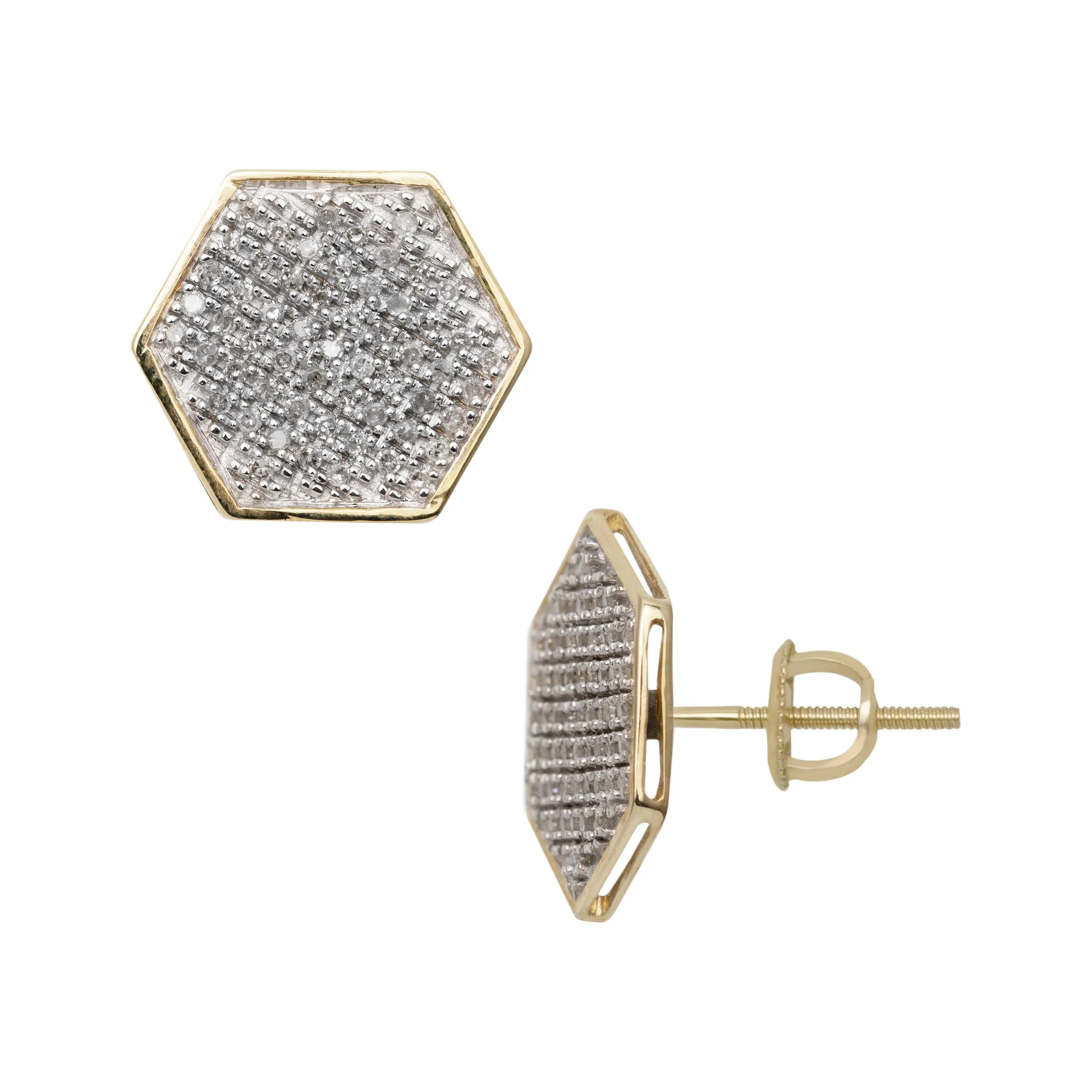 Women's Micro-Pavé Hexagonal Diamond Stud Earrings 0.52ct 10K Yellow Gold