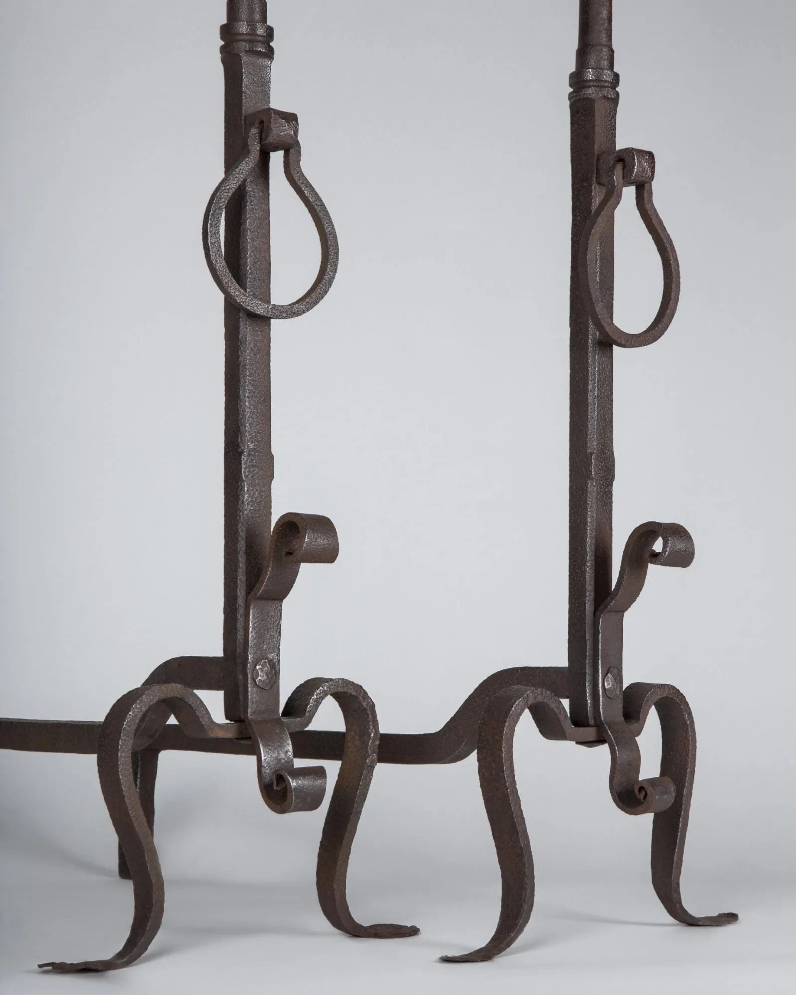 Wrought Iron Andirons with Brass Ball Finials