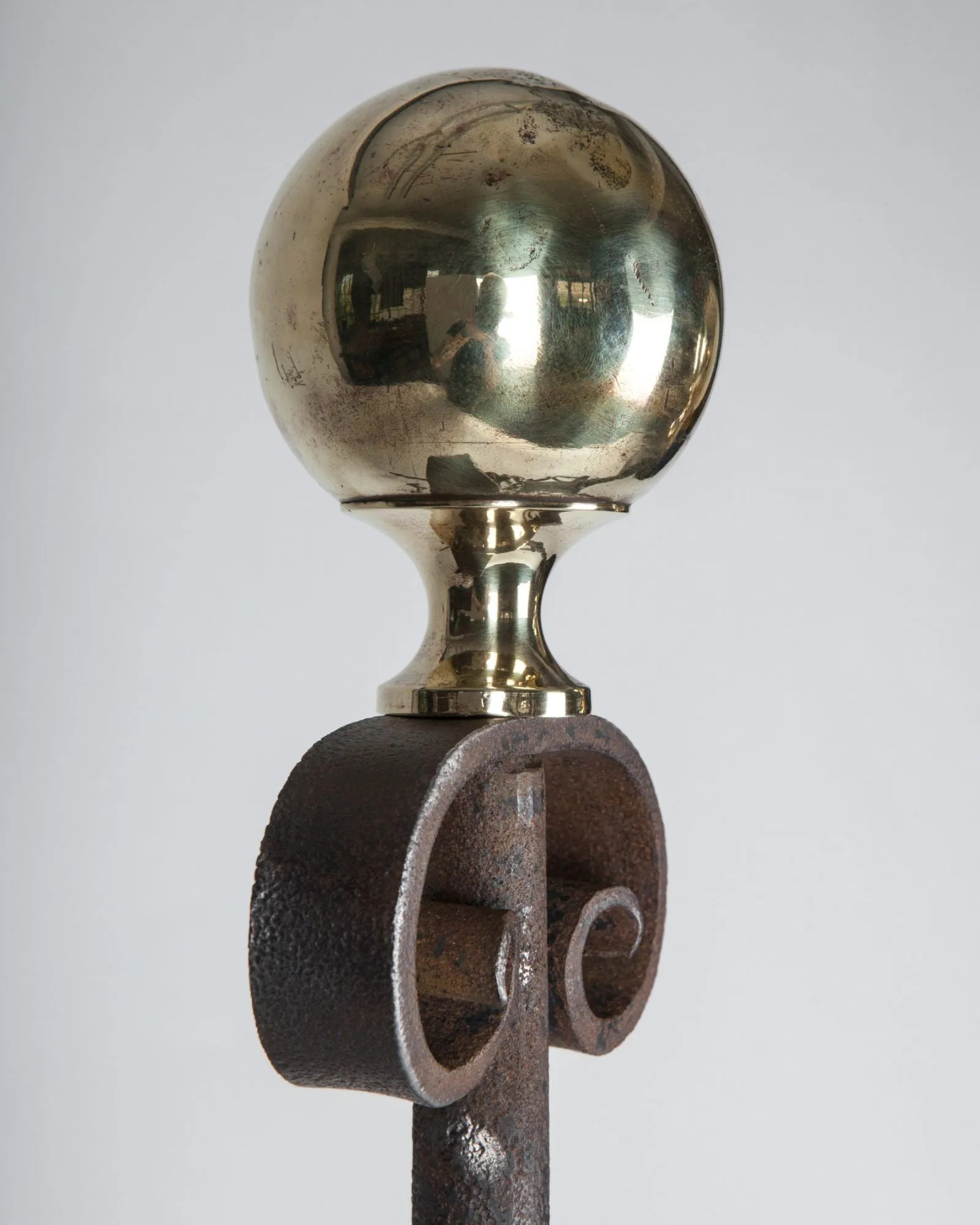 Wrought Iron Andirons with Brass Ball Finials